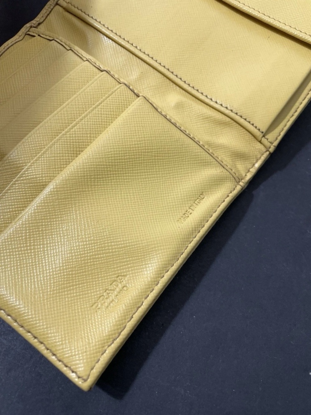 PRADA Triangle Logo Fold Wallet Nylon Butter Yellow ✨USED - Authentic - Picture 3 of 7